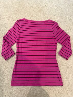 Merona Fuchsia Striped Boatneck Long Sleeve Top